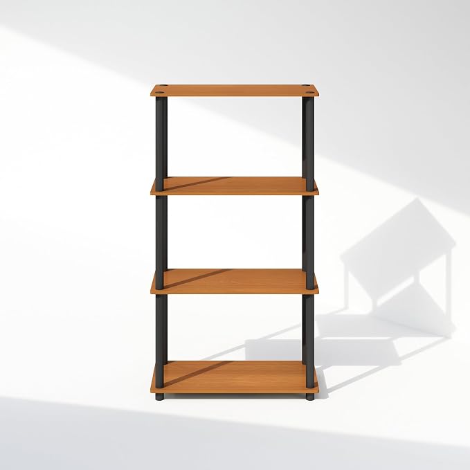 Furinno Turn-N-Tube Book Shelf, 4-Tier Bookshelf, Bookcase with Multipurpose Compact Display Rack, 11.6 x 23.6 x 43.2, for Living Room, Bedroom, Home Office, Light Cherry/Black