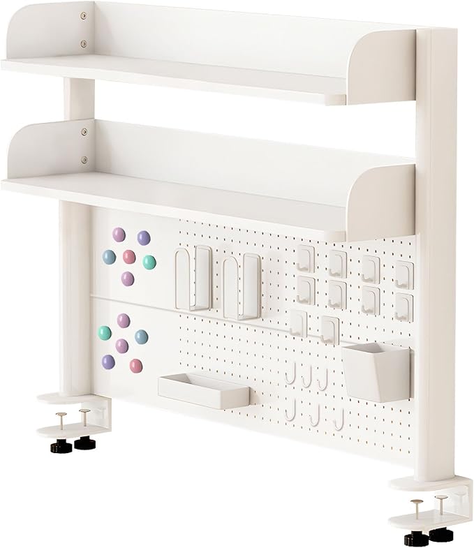 Clamp On Desk Organizer Shelf,White Desk Extender Pegboard Workstation,Computer Desk Accessories for Office, Desktop Shelving System,Desktop Bookshelf Storage Shelves for Desk,39.4in