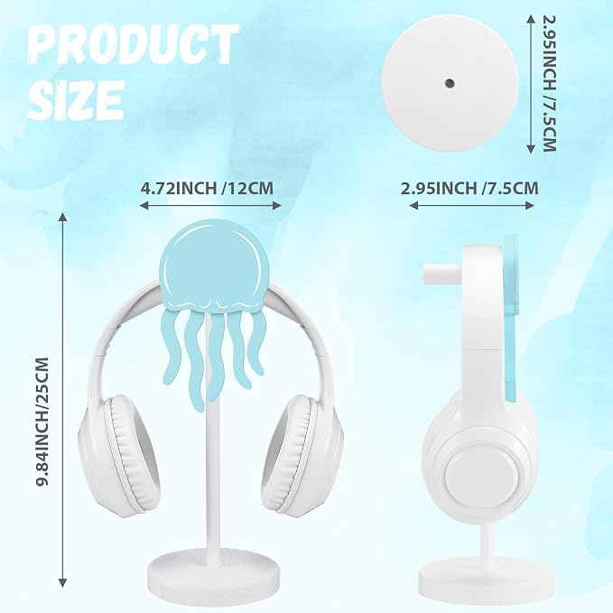 Yookeer Jellyfish Headphone Stand Cute Blue Headphone Stand Decorative Ocean Sea Wood Desk Decor for Gamer Room Office Desk Gaming Gifts for Girlfriend Office Worker