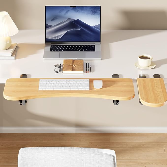 Clamp on Desk Extender Tray no Drilling Needed, Ergonomic Desk Extension 90° Foldable for Office, Home Table Extender for Desk(B)