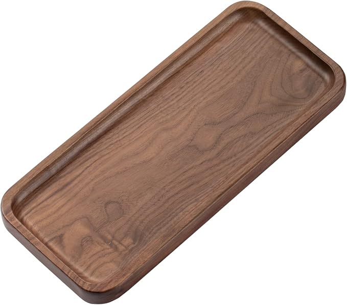 muso wood Walnut Serving Tray - Solid Wood Small Rectangle Platter for Bathroom, Dinner, Tea, Coffee (11.8 x 5 in)