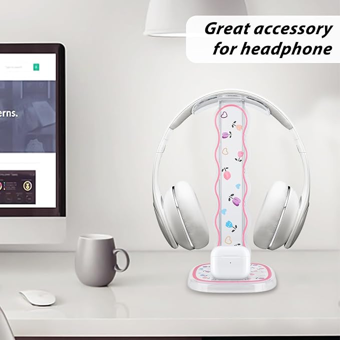 CamyCosy Headphone Holder for Desk, Gaming Headset & Earphone Stand with Tulip Flowers Pattern