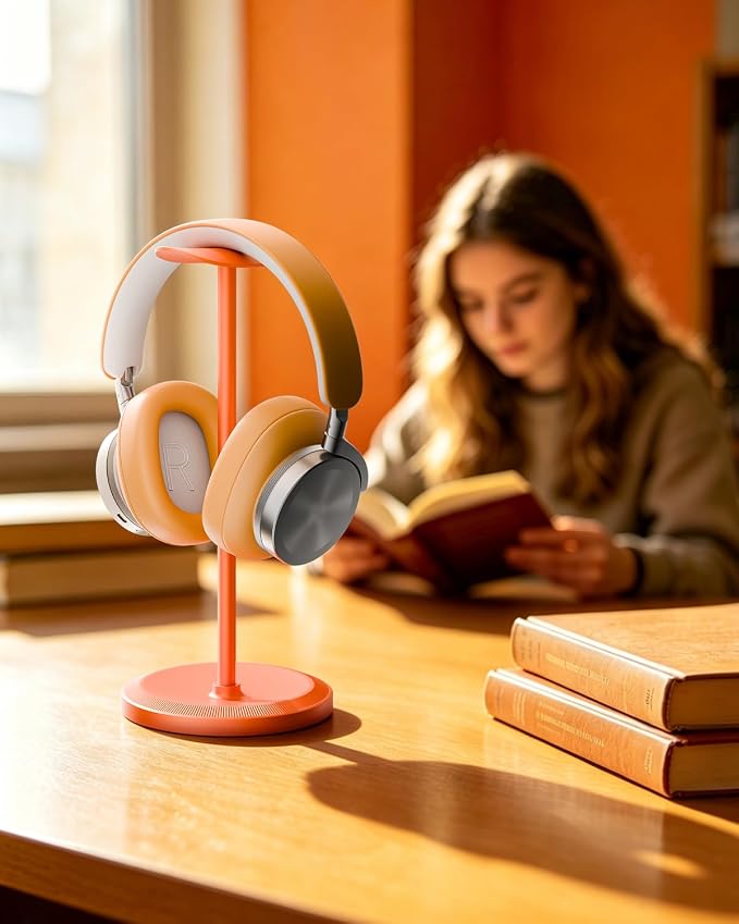 Headphone Stand, Desktop Headset Holder, Orange | Earphone Stand, Gaming Headphone Hanger, Enlarged Headrest Heavy Base, Office Desk Accessories for All Headphones Size
