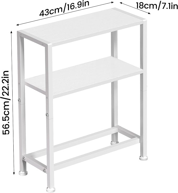 Narrow Side Table Set of 2 for Small Space, 2-Tier Small End Table with Shelf Holder, Slim Nightstand, Skinny Snack Couch Table in Living Room, Bedroom, Study, Kitchen and Balcony (White)