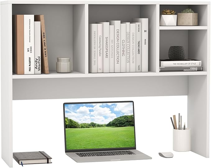 Giantex Desktop Bookshelf, Countertop Storage Hutch with 4 Shelves for Computer Desk, Dressing Tabletop Display Rack, Multipurpose Desk Hutch Storage Organizer for Home Office Dorm, White