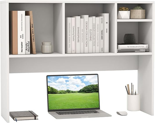 Giantex Desktop Bookshelf, Countertop Storage Hutch with 4 Shelves for Computer Desk, Dressing Tabletop Display Rack, Multipurpose Desk Hutch Storage Organizer for Home Office Dorm, White