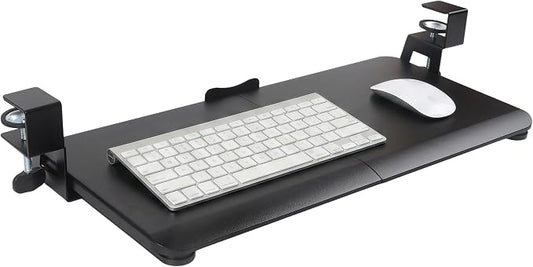 Keyboard Tray Under Desk Clamp, 26.77" Large Slide-Out Keyboard and Mouse Tray, Ergonomic Under Desk Keyboard Tray with Smooth Wrapped Edge, Space Saving Desk Extender for Home Office, Black
