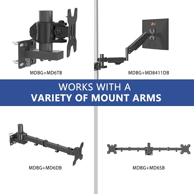 suptek Monitor Bracket Pole Mount Diameter Pole Adjustable Supports 0.8-2.4 Inch, Fits Monitor/TV Screens 13-32 Inch, Load Capacity 22lbs