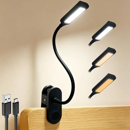 Clip on Light, Desk Lamp with Clamp, LED Reading Light with 3500mAh Rechargeable Battery, 3 Color Modes, 10 Brightness Levels, Adjustable Neck, Cordless Clip on Lamp for Bed, Home Office, Craft(Black)