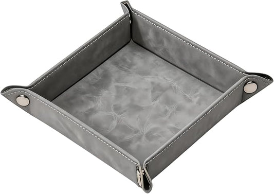 Valet Tray Desktop Storage Organizer – Vegan Leather Catchall Bedside Vanity Tray Nightstand Caddy Holder for Remote Controller, Watch, Keys, Phone, Wallet, Coin, Jewelry, Stone Gray