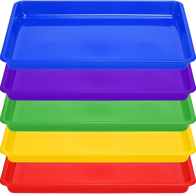 Hoteam 10 Pcs Flat Storage Organizer Tray Bin Paper Tray for Classroom Plastic Stackable File Organizer for School Office Teacher Book Organization(Multicolor,16.14 x 11.81 x 1.38 Inch)