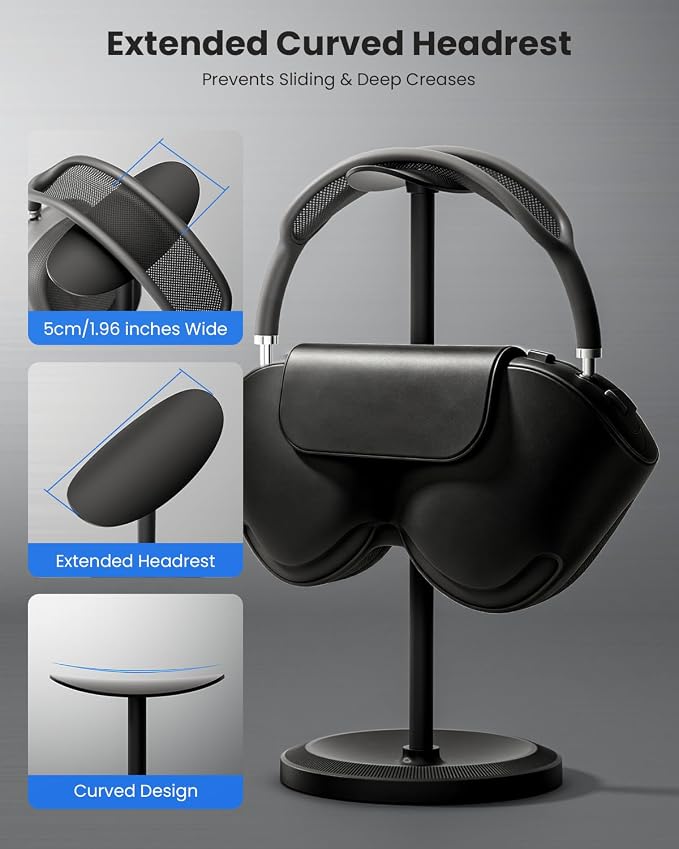 Headphone Stand, Desktop Headset Holder, Black | Earphone Stand, Gaming Headphone Hanger, Enlarged Headrest Heavy Base, Office Desk Accessories for All Headphones Size