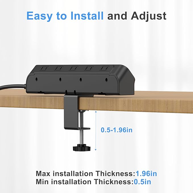 BEVA Desk Clamp Power Strip 6FT, Desk Edge Mount Extension Cord with 10 Outlets, 20W Fast Charging Station, PD 20W USB C Ports, Fit 1.96" Tabletop Edge, Etl List