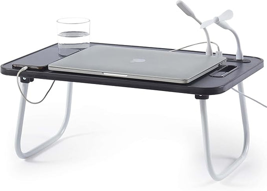 Nestl Foldable Lap Desk - Portable Laptop Stand for Bed, Couch, Work, Reading & Writing - USB Ports, Small Laptop Tray, Black