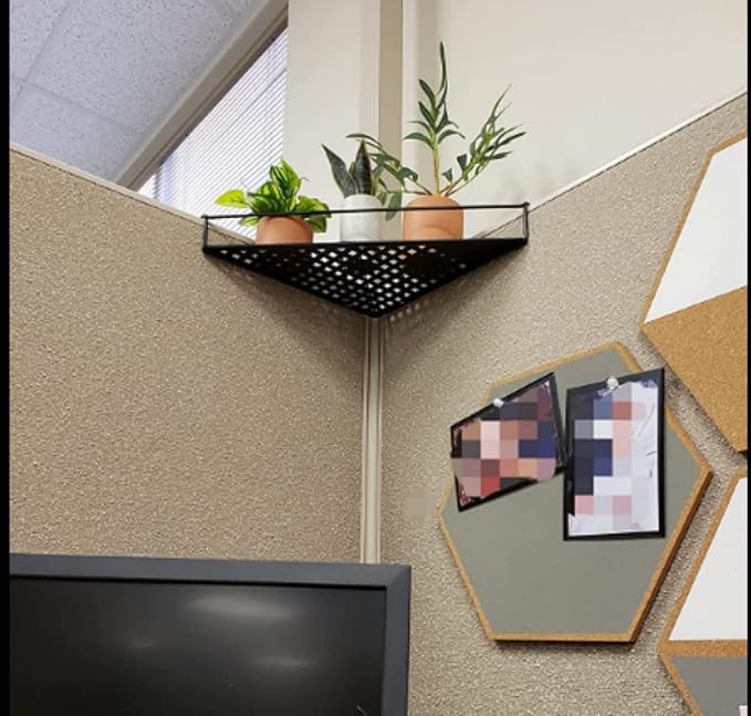 Bioristar Office Cubicle Floating Corner Shelf Iron Wire Desk Sundries Storage Rack Office Cubicles Hanging Corner Shelf Corner Hanging Shelf Black Iron Shelf (Fit 1.9inch Thick Cubical Wall)