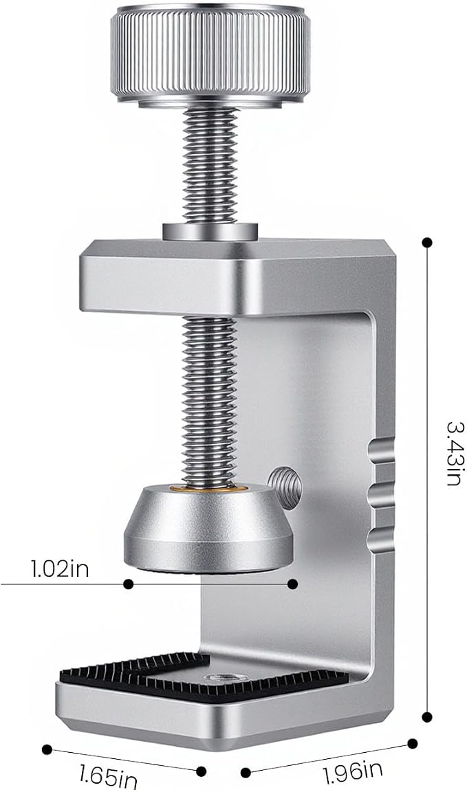 Heavy Duty C Clamp & Desk Clamp, Aluminum Alloy Table Mount with 1/4" & 3/8" Camera Tripod Adapter, Wide Jaw Design for Desk, Shelf, Camera Mount, Woodworking & Workbench (Silver)