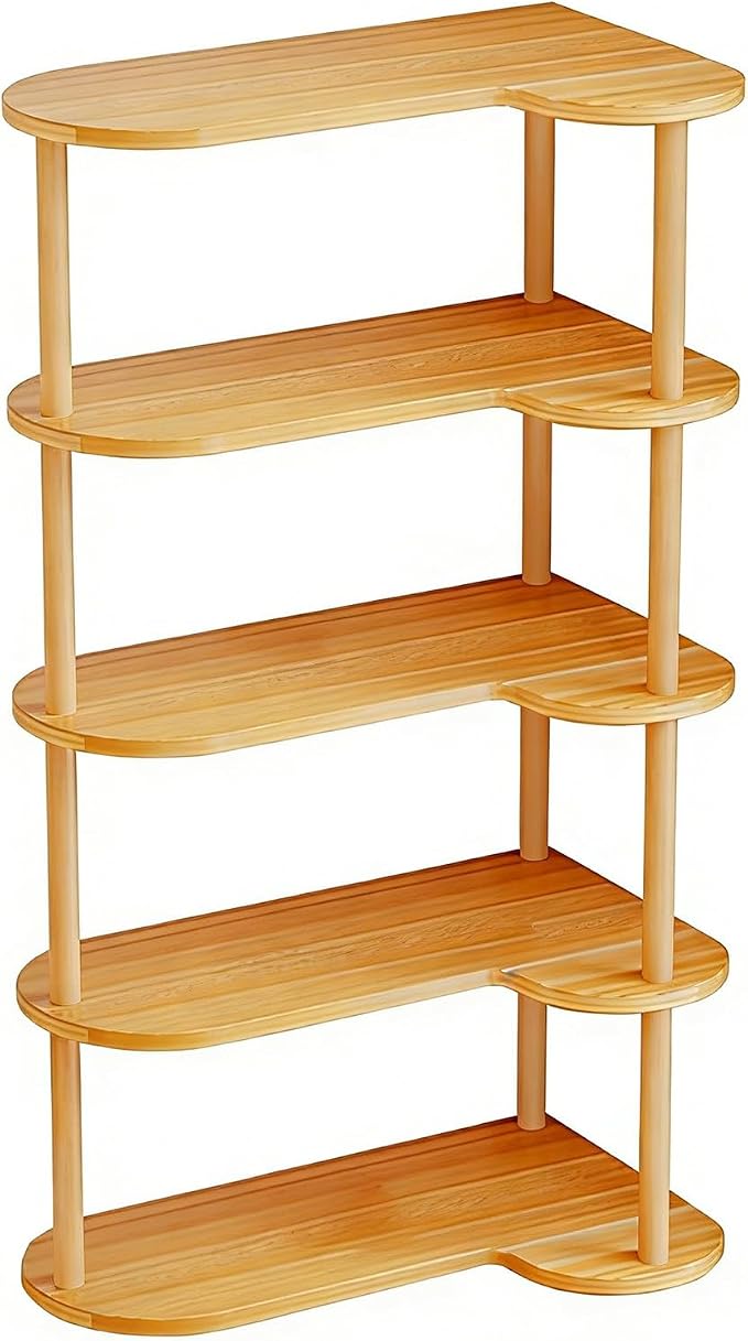 Desktop Bookshelf Organizer, Multi Tier Space Saving Corner Shelf, Thickened Wood Board Structure, Small Bookcase for Office, Home, Dorm(Light Walnut,15.3 * 8.4 * 33.4in)