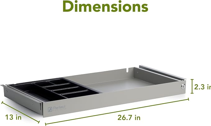 PERFECT POSTURE Max Under Desk Storage Drawer – Large Desk Drawer with Lock for Regular & Sit-Stand Standing Desks, Gray (13" x 26.5")