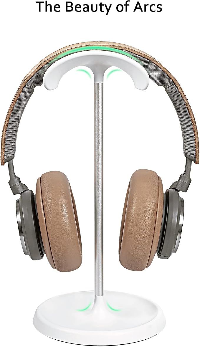 Headphone Stand, Curved Headset Stand with Storage Tray, Heavy Base Gaming Headset Holder for AirPods Max, AirPods, AirPods Pro, Beats, Bose, Sennheiser, Sony and More (White)