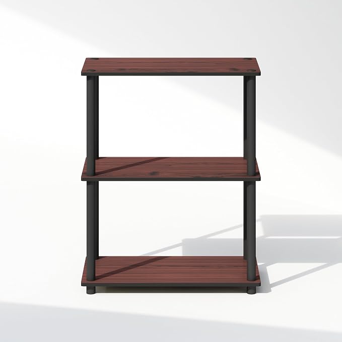 Furinno Turn-N-Tube Book Shelf, 3-Tier Bookshelf, Bookcase with Multipurpose Compact Display Rack, 11.6 x 23.6 x 29.6, for Living Room, Bedroom, Home Office, Dark Cherry