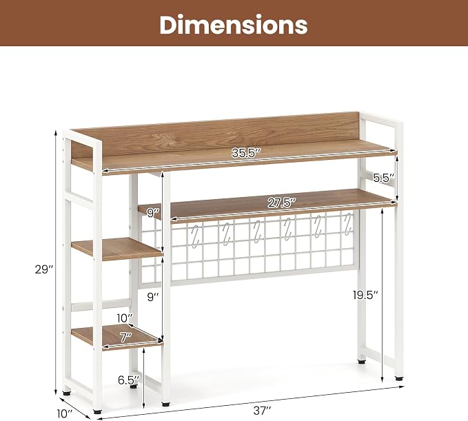 Tangkula Desktop Bookshelf for Computer Monitor Up to 32”, Countertop Storage Hutch with 4 Open Storage Shelves, Grid Panel, Anti-tip Device, 4-Tier Desktop Display Shelves for Home Office (Natural)