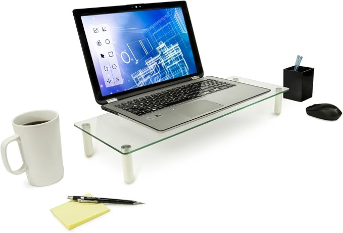 Mount-It! Glass Desktop Monitor Stand Riser | Raised Laptop Stand Organizer | 22 Inches Wide Clear Tempered Glass | Computer Screen TV and Office Desk Organization Supplies | Supports up to 44 Pounds