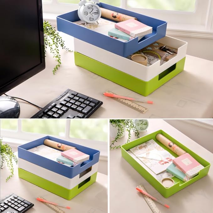 Letter-Size Tray, 2 PCS A4 Plastic Stackable Paper Tray, Desk Drawer Organizer for Office, School, Home Storage (2X Blue)
