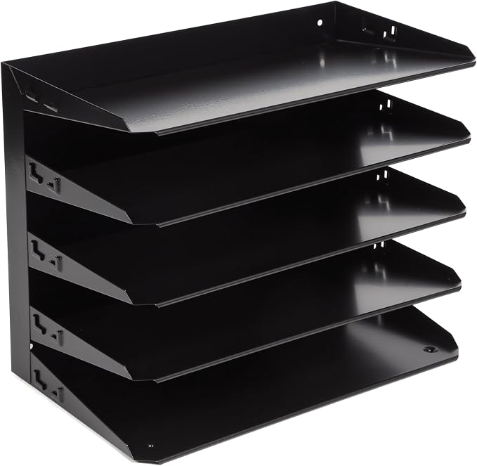 Huron Desktop Horizontal 5-Slot Legal File Binder Organizer Storage Letter Tray, Black Commercial Grade Steel