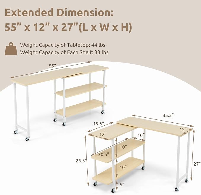 Tangkula 360° Rotating Sofa Side Table, Patented Mobile End Table with 2-Tier Storage Shelves, Swivel Rolling Desk with 6 Lockable Wheels, Metal Frame, Movable Laptop Table Couch Snack Table for Home