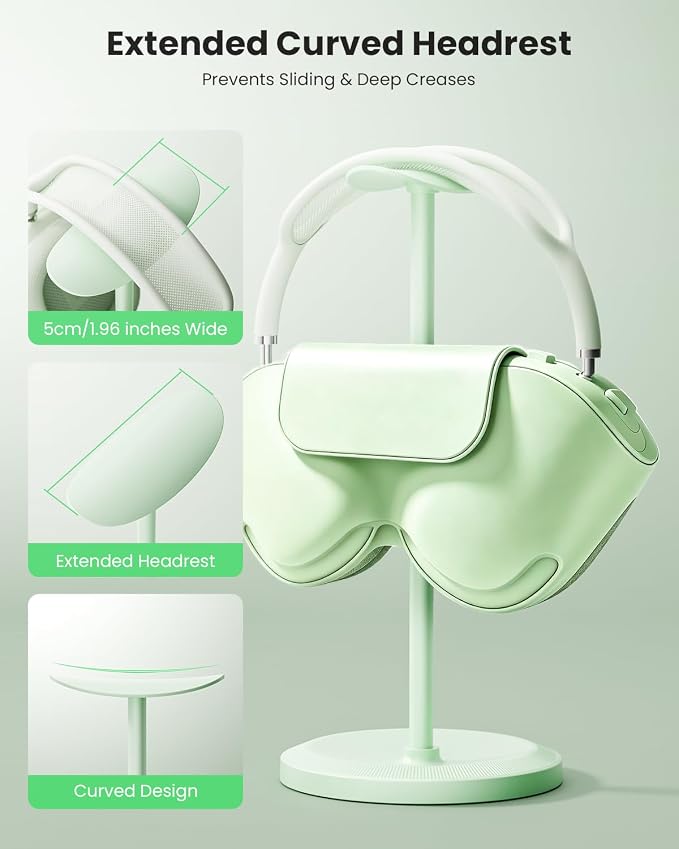 Headphone Stand, Desktop Headset Holder, Green | Earphone Stand, Gaming Headphone Hanger, Enlarged Headrest Heavy Base, Office Desk Accessories for All Headphones Size