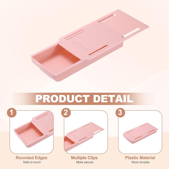PATIKIL Under Desk Drawer Slide Out, 8.66 x 4.3" Plastic Table Storage Drawers Slide Out Storage Box for Laptop Study Desks Dining Dressing Tables Wardrobes Cabinets, Pink