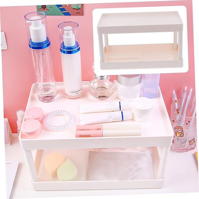 Ciieeo Space-Saving Storage Rack Desk Organizer Corner Shelf Desk Storage Cabinet Pantry Organizer Desktop Stationery Rack Household Stationery Container Sundries Pp White Material