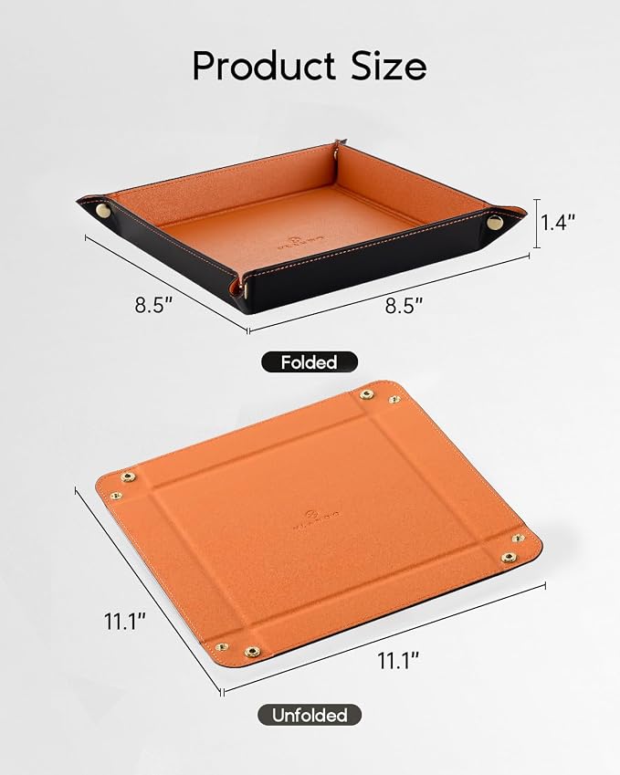 VLANDO Valet Tray for Men Women, Vanity Trays Catchall Tray for Dresser Top Desk Storage Bedside, Travel PU Leather Tray Jewelry Key Phone Coin Change Watches and Candy Holder Sundries Entryway Tray | Bright catchall tray for vanity, dorm room or desk ...