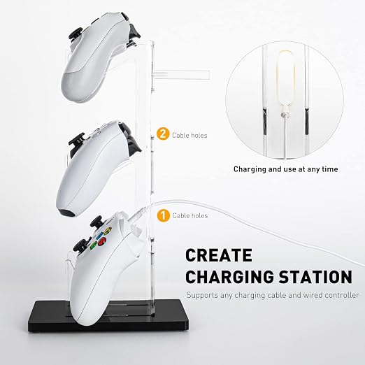 OAPRIRE Controller Stand Headset Stand, 3 Tier Acrylic Gaming Controller Holder Compatible with PS4, PS5, PC, Xbox, Universal Design (Black)