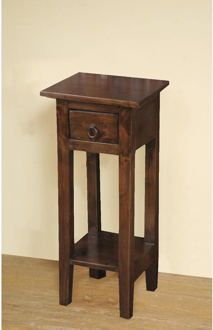 HomeStock Two-Tier Side Table with Drawer - Fully Assembled Narrow End Table Old Java