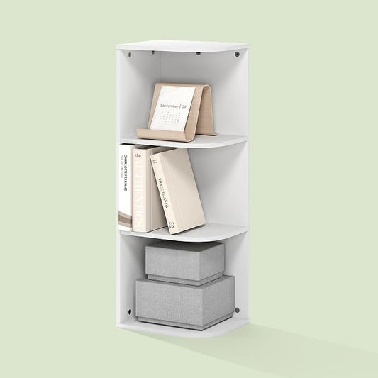 Frei 3-Tier Corner Bookcase, Bookshelf, for Home Office, Living Room, Bedroom, White