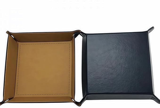 Valet Tray Desktop Storage Organizer, Vegan Leather Catchall Tray Bedside Vanity Tray Nightstand Caddy Holder for Remote Controller, Watch, Keys, Phone, Wallet, Sunglasses, Jewelry, Khaki