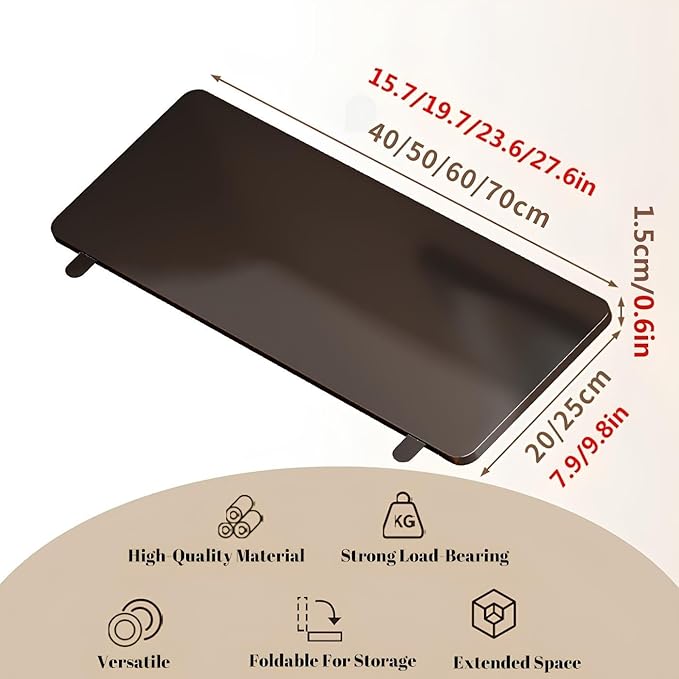 Desk Extender Tray, Wall Mounted Folding Table for Small Spaces, Computer Keyboard Tray with Punch-Free Clamp, Foldable Desk Extension Board for Home Office(Teak Color,40 * 20cm/15.7 * 7.9in)