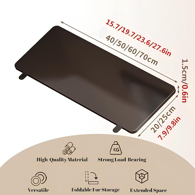 Desk Extender Tray, Wall Mounted Folding Table for Small Spaces, Computer Keyboard Tray with Punch-Free Clamp, Foldable Desk Extension Board for Home Office(Black,70 * 20cm/27.6 * 7.9in)