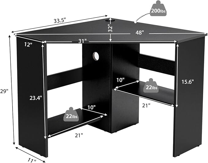 SlickBlue Corner Computer Desk with Triangle Design and Storage Shelf for Space-Saving