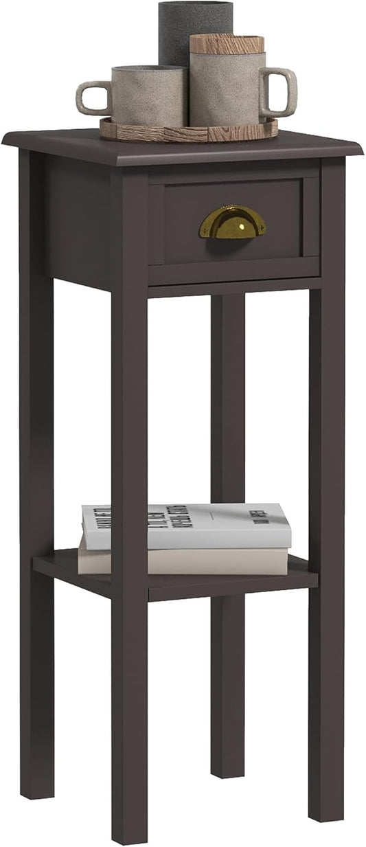 HOMCOM Narrow End Table with Drawer and Bottom Shelf, Slim Side Table for Small Spaces, Skinny Modern Accent Desk for Living Room, Set of 1, Coffee