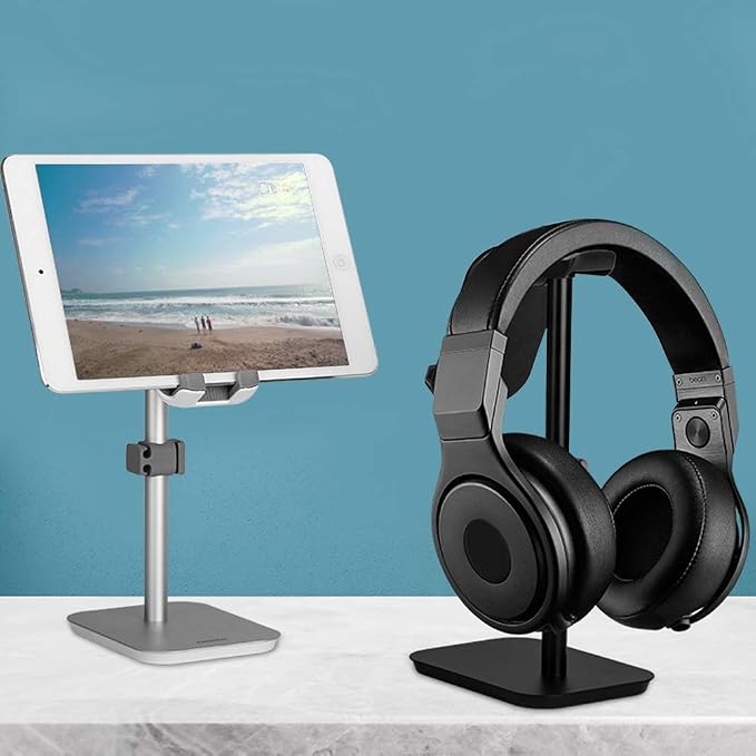 Upgraded Height Tablet/Phone Stand, Aluminum Alloy Holder Compatible with Kindle,e Book Reader Within 11 inch, Desktop Headphone Holder Cradle Dock(Black)