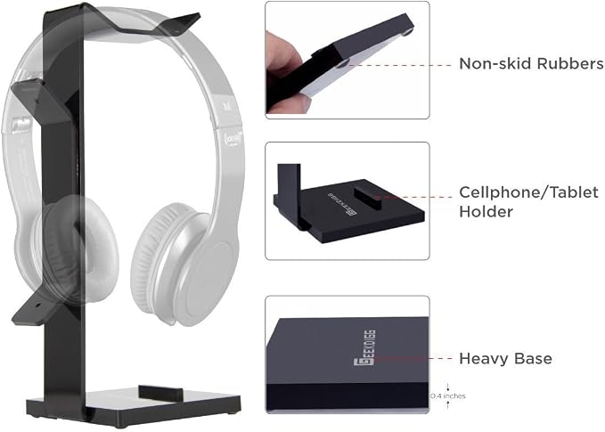 Headphone Stand Gaming Headset Holder For Desk Cable Organizer & Cellphone Stand for All Headphones Size headphone Holder Set Gaming PC Accessories Gaming Station – Black
