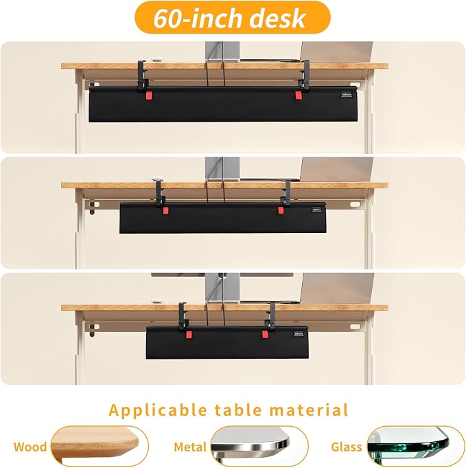 48" Under Desk Cable Management Tray, No Drill Desk Cable Management Wire Standing Desk Cord Organizer Clamp/Screw Mount, Cord Management Tray Black Fabric Desk Organizer for Home Office