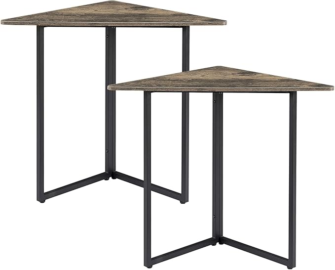 VECELO Corner Shelf, End Side Tables, Triangle Shelves with Metal Frame for Small Space, Living Room, Kitchen, Bathroom Classic Grey 2 Set