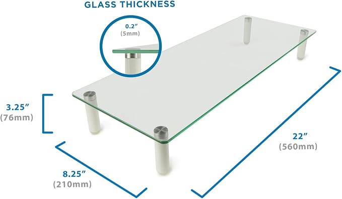 Mount-It! Glass Desktop Monitor Stand Riser | Raised Laptop Stand Organizer | 22 Inches Wide Clear Tempered Glass | Computer Screen TV and Office Desk Organization Supplies | Supports up to 44 Pounds
