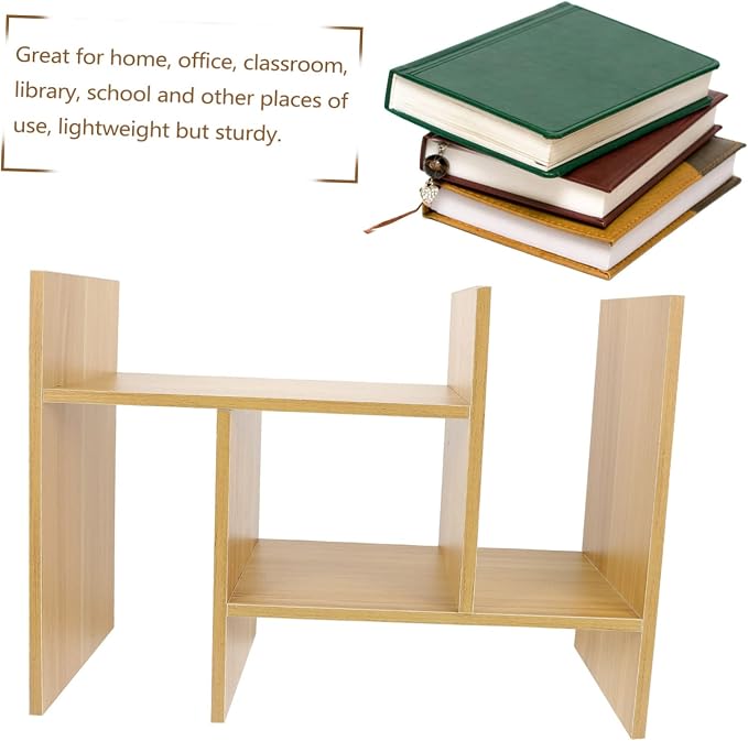 VILLCASE Desktop Storage Shelf Bookshelf Organizer Standing Desk Storage Rack for Stationery Sundries and Home Office Use Walnut Color Compact Design for Adults