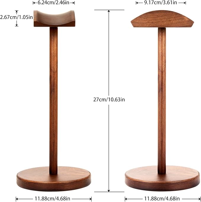 Walnut Wood Headphone Stand for Desk, Heavy Duty Wooden Headset Stand, Wide Compatibility Gaming Headset Hanger Holder, Stylish Desk Accessories for Home & Office