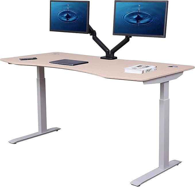 ApexDesk Elite Series 60" W Electric Height Adjustable Standing Desk with Matching Color Compact Reception Side Desk (Light Oak Elite & Side Desk)