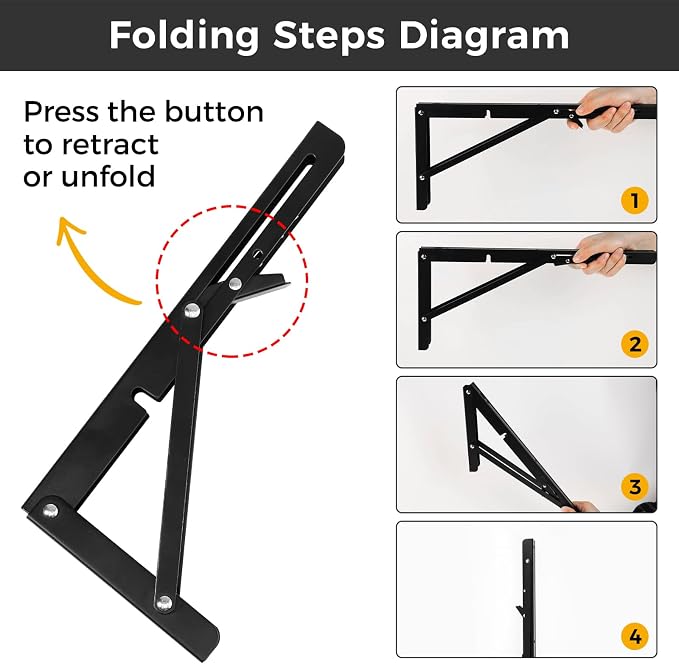 Dntorx 10 Inch Folding Shelf Brackets, 2 Pcs Heavy Duty Metal Collapsible Shelf Bracket Wall Mounted Brackets for Fold Down Table Wall Mounted Brackets for Shelves Space Saving